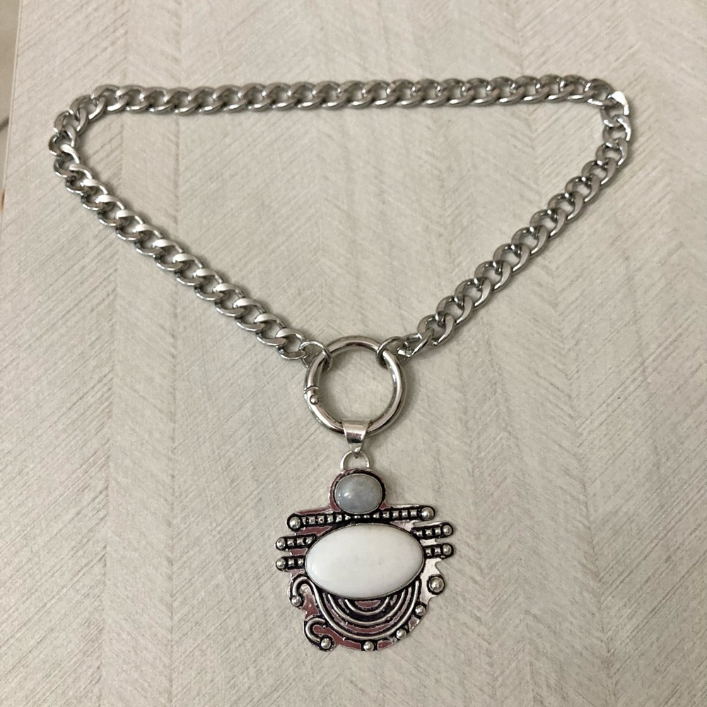 925 Sterling silver overlay crystal quartz & white agate gemstone boho necklace - Picture 10 of 11